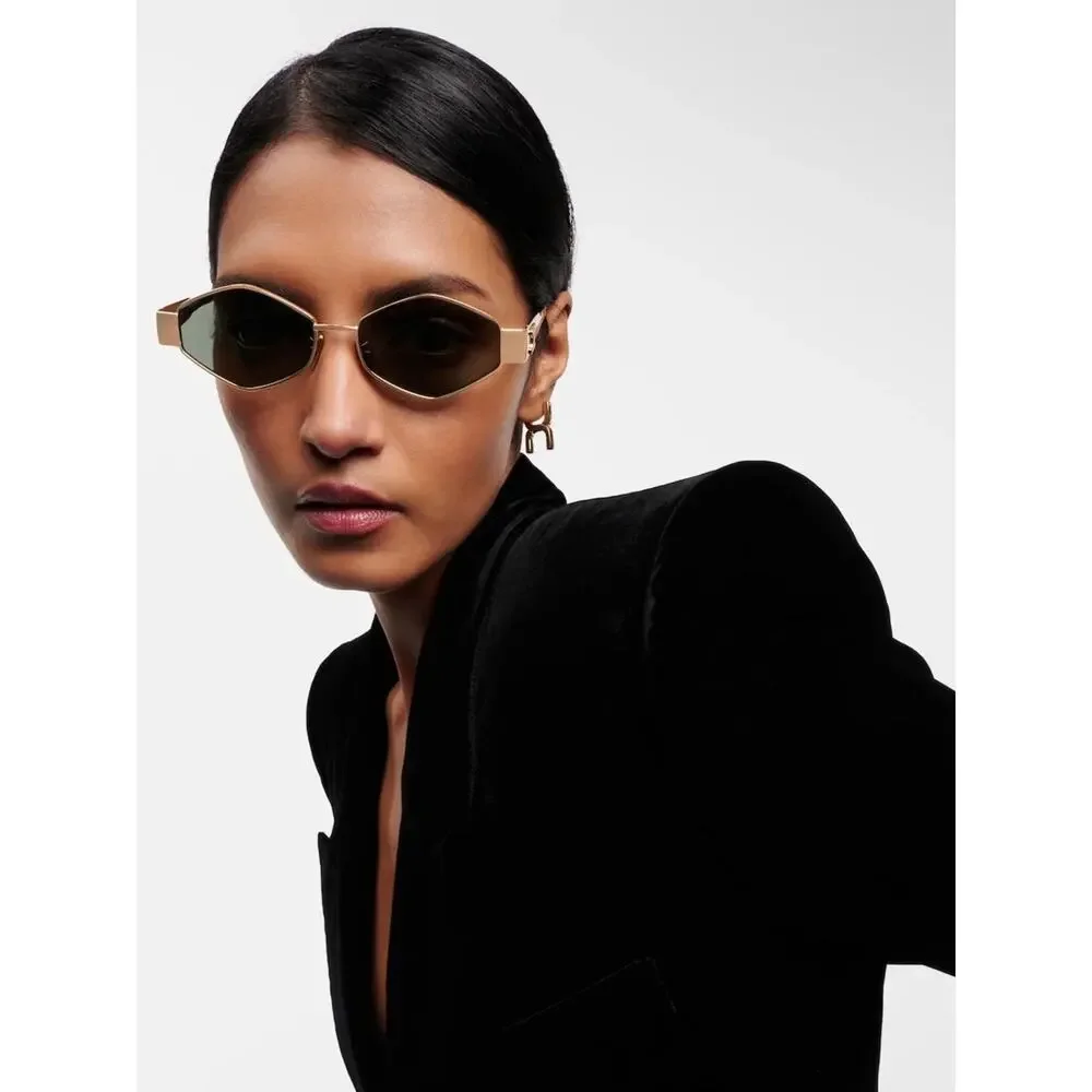 New Celine CL40254U 30N Sunglasses Gold Frame Geometric Shape Authentic